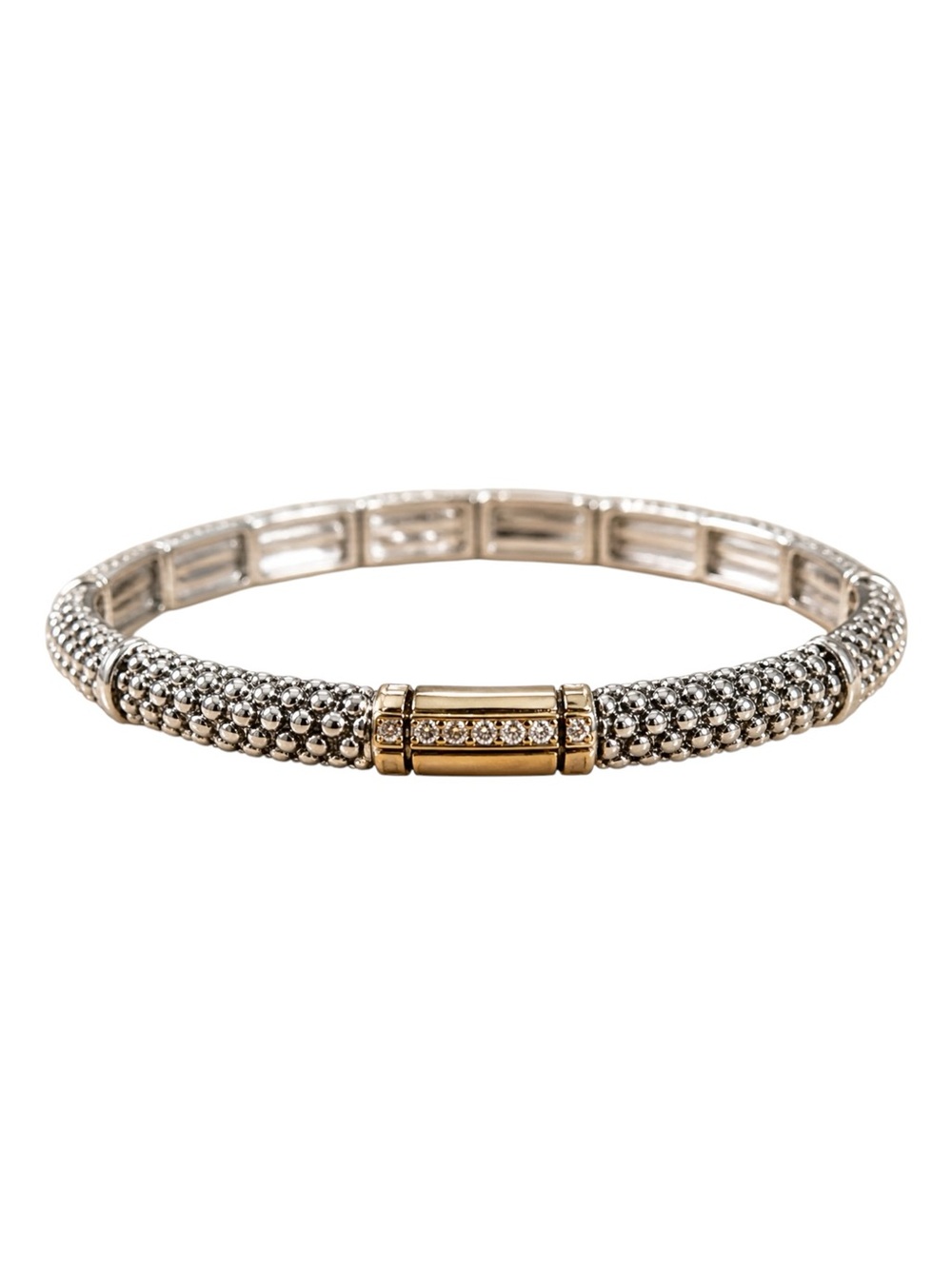 Two-Tone Silver & Gold Stretch Bangle Bracelet with Rhinestone Accents - Picture 2 of 8